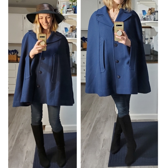 *RARE* Vintage 1970's Pendleton Navy Blue Virgin Wool Poncho Cape - Picture 8 of 8